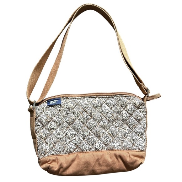 Lands' End Handbags - Lands’ End Quilted Paisley Crossbody Shoulder Bag Tan Brown Preloved